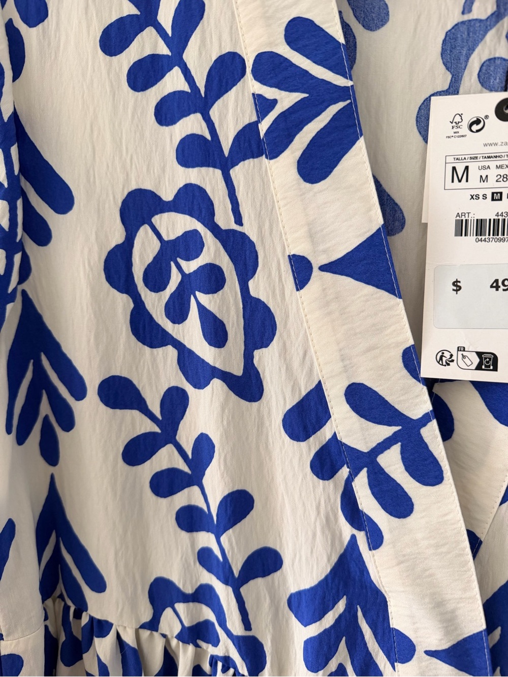 Zara White Dress with Cobalt Blue Floral Print - Picture 5 of 6